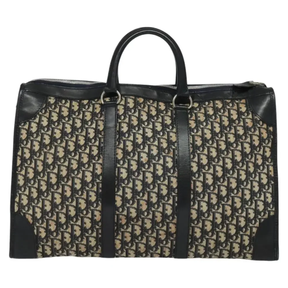 DIOR Trotter Canvas Boston Bag Navy Silver